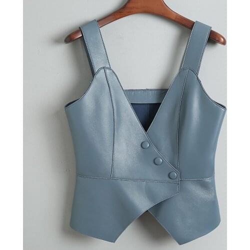 Genuine Leather Vest Waistcoat Solid Women Motorcycle Vest 2021 Spring Autumn New High Quality Sleeveless Vests Tops