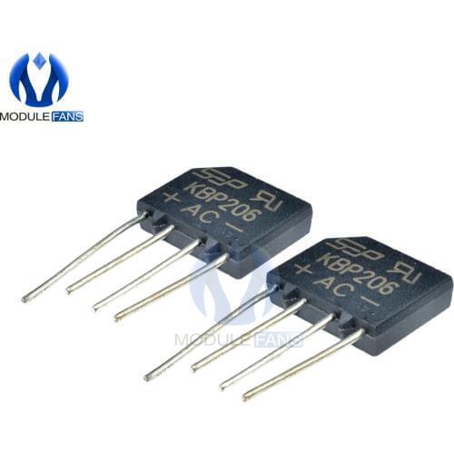 10pcs 600V 2A KBP206G KBP206 Diode Bridge Rectifier 4PIN SIP-4 Single Phase Diy Electronic 4P