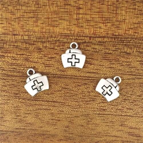 10pcs Charms Nurse Hat Cross 13*12mm Antique Pendant For Suit, Vintage Tibetan Silver, DIY Bracelet Necklace