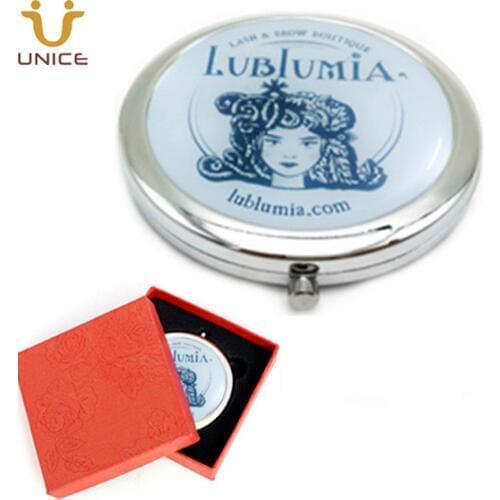 100pcs/lot Custom Your LOGO Round Makeup Mirror & Gift Box Make up Compact Mirror Customized Logo 70*70mm Promotional Gifts