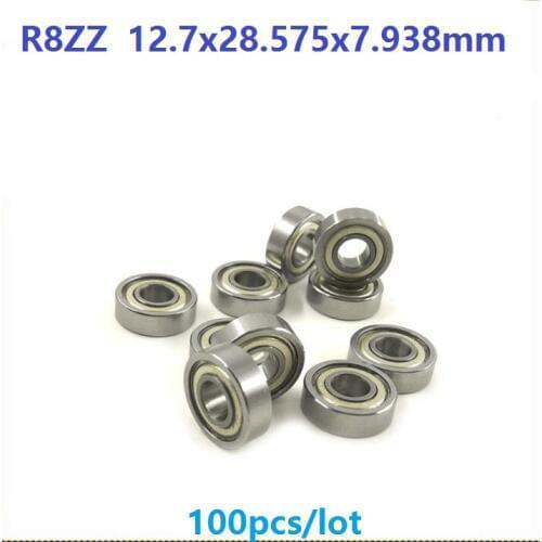 100pcs/lot R8ZZ R8 ZZ 2Z Metal shielded ball bearing 1/2" x 1-1/8" x 5/16" inch Deep Groove Ball bearing 12.7x28.575x7.938 mm
