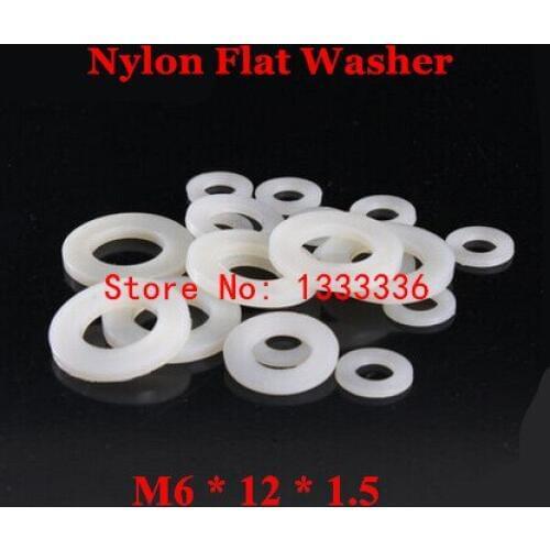 1000pcs M6*12*1.5 Nylon Flat Washer / M6 White Plastic Insulation Plain Ring Gasket Plated Spacers