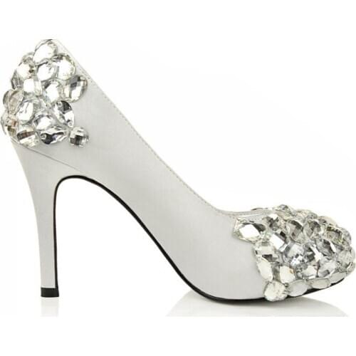 2018 Popular High Heels Satin wedding shoes platform high heel pumps Custom-Made Fashion Dress Shoes Crystal beads wedding shoe