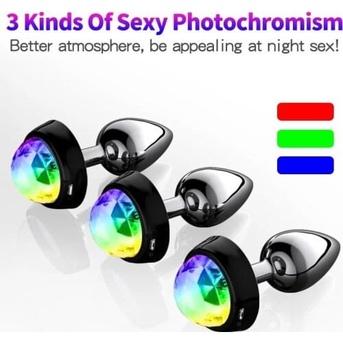 2021 LED Butt Plug Metal Anal Plug Light For Couples Crystal Base Anal Beads luminescent Stopper Buttplug Tail Erotic Sex Toys