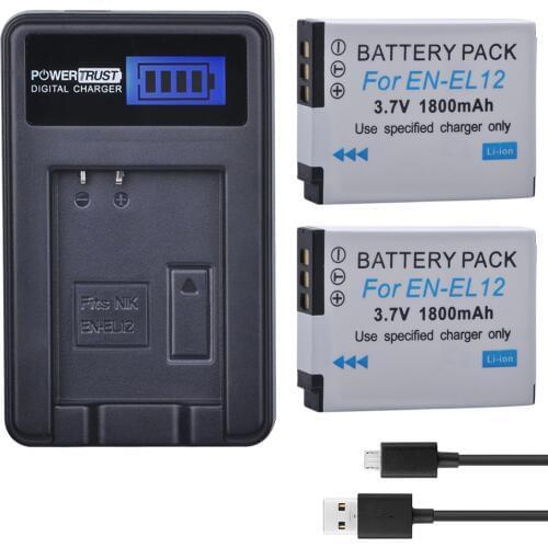 2Pcs EN-EL12 ENEL12 EN EL12 Camera Battery + LCD USB Charger for Nikon Camera Coolpix S9900 S9700 AW120 S9500 AW110 S70