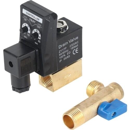 Electronic Drain Valve Timed Gas Tank Automatic Drain Valve 1/2" Port AC 220V 2-way Brass Valve for Air Compressor
