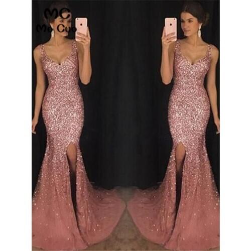 Sparkly Mermaid Evening Dresses Prom Gown with Rhonestone Beading Backless Formal Dress Fashion Winter Dance Dress