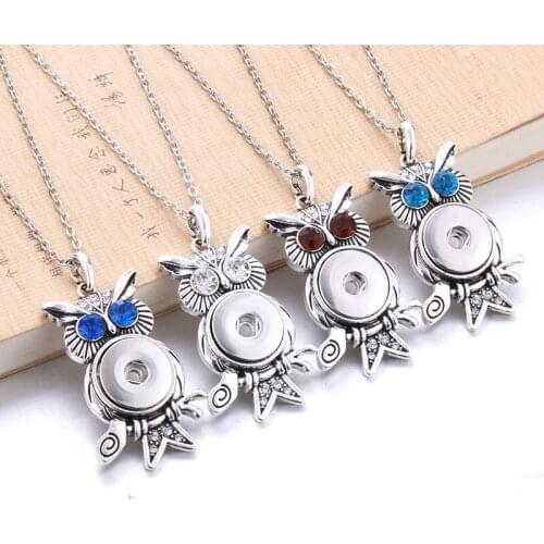 Boom Life New Owl Snap Necklace Vintage Snap Pendant Necklace with Chains fit 18mm 20mm Snap Buttons Jewelry