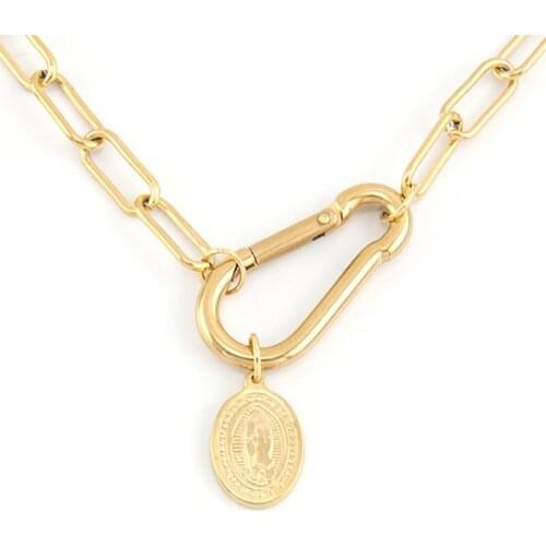 100% Stainless Steel Virgin Mary Medalla Necklace Gold/Silver Color Metal Virgen Maria Coin Charm Heavy Duty Chain Choker