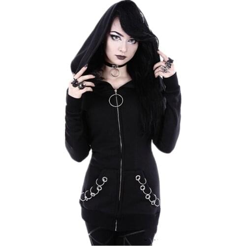 Black Punk Big Hat Ring Print Grunge Oversize Women Winter Sweatshirt Kawaii Cartoons Hoodies Top Hoody Winter Womens Hoodies