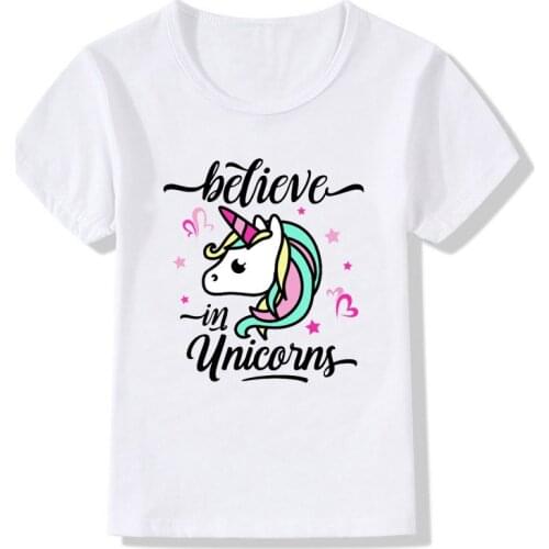 Girls T-shirt children unicorn print summer round neck short-sleeved white T-shirt casual toddler baby clothes T-shirt girls top