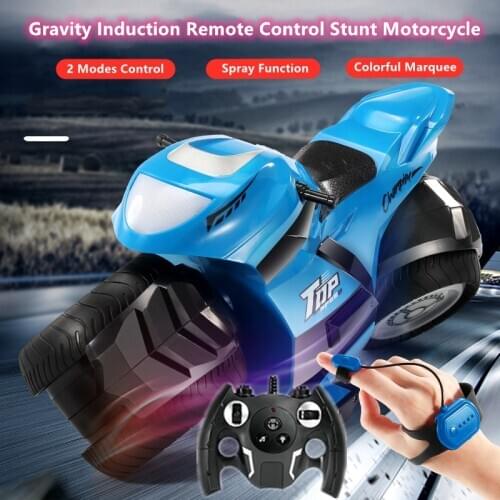 Gravity Induction Watch Control Stunt Driving Motorcycle Spray Function In Place Rotation With Colorful Marquee Electric RC Toy