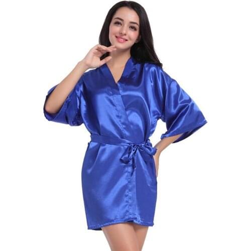 Royal Blue Women Kimono Robe Sexy V-Neck Bride Dressing Bathrobe Gown Loose 3/4 Sleeve Sleepshirt Summer Short Bath Home Wear