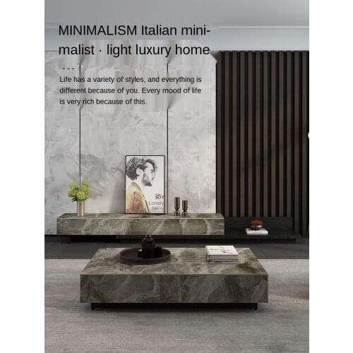 Italian minimalist imported rock tea table TV cabinet combination small-sized Nordic light luxury simple modern square tea table