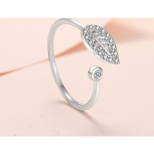 2021 Leaves Rings For Women Cute Open Ring Handmade Crystal Zircon Adjustable Cuff Party Engagement Wedding Jewelry Gifts