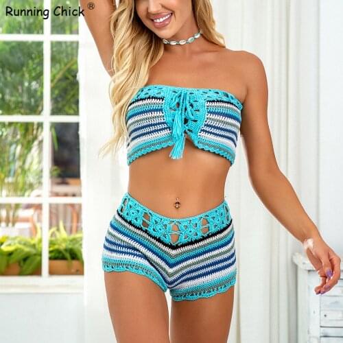 2020 Best Selling Color Split Beach Handmade Bikini Bandage Set, 2 Piece Sets Womens, Swimming Suit for Women