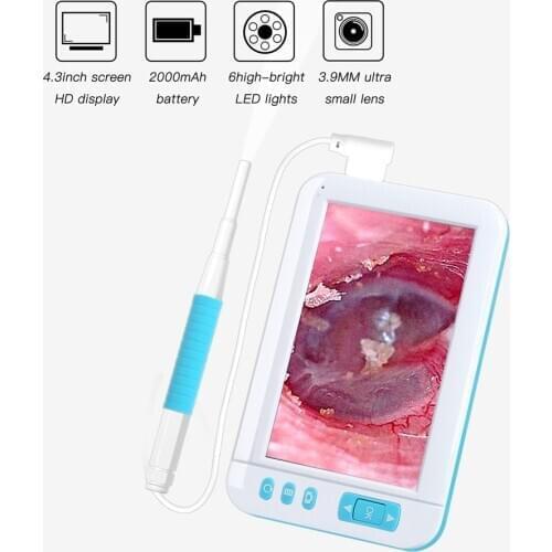 Medical Ear Endoscope Camera 3.9MM Mini Waterproof Wireless Endoscope Inspection Camera+4.3 inch Screen Otoscope HD 1080P