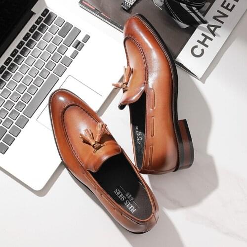 2021 Autumn Classic Tassel Style Men Loafers Real Cow Leather Slip on Black Brown Flat Driving Casual Shoes Handmade Size 44