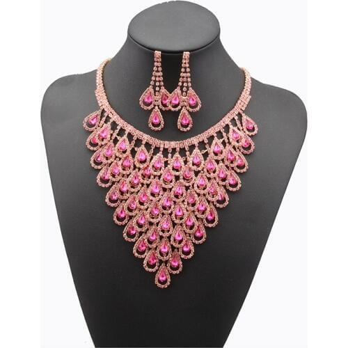 2016 New Austrian Crystal Necklace Earring Sets Wedding Bridal Wedding Jewelry Sets For Womens Pendientes Juego De Collar #N066