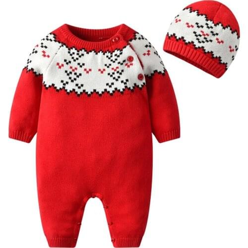 New spring and autumn winter baby knitted cardigan newborn baby cotton red festive wool jumpsuit baby rompers