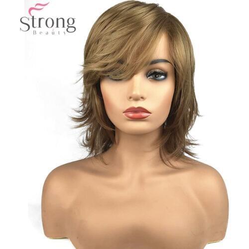 StrongBeauty Womens Synthetic Capless Wig Natural Hair Blonde Medium Straight Layered Haircut Celebrity Wigs