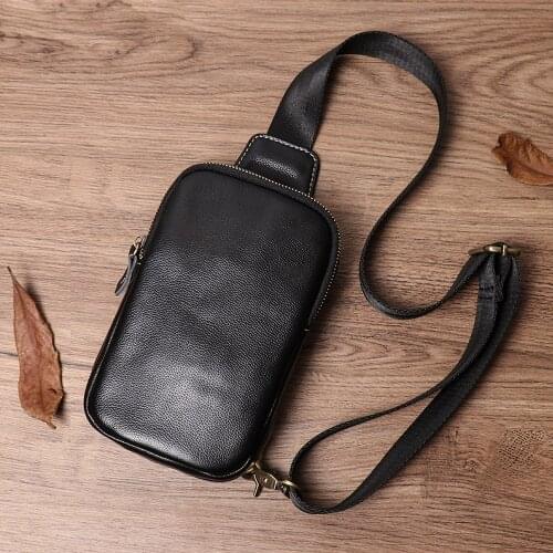 Casual Mens Shoulder Bag Genuine Leather Simple Chest Bag High Quality Small Crossbody Single Strap For 7.9