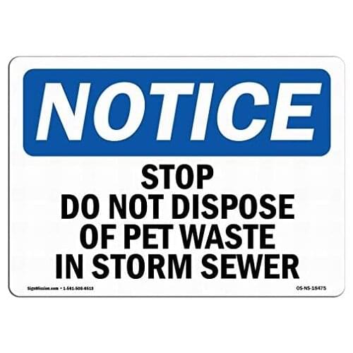 Warning Sign Decor 8X12 Aluminum Metal Signs OSHA Notice Sign - Stop Do Not Dispose of Pet Waste in Storm Sewer Safety Sign