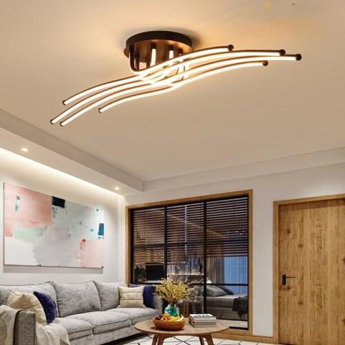 Simple Modern LED Aluminum Living Room Dining Room Ceiling Lights Personality Creative Nordic Strip Bedroom Ceiling Lamp Brown