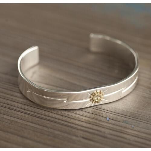 S925 Sterling Silver Bangle For Women Flat Bangle Antique Handmade Flying Bird Ray Carved Open Bangle Jewelry Wholesale