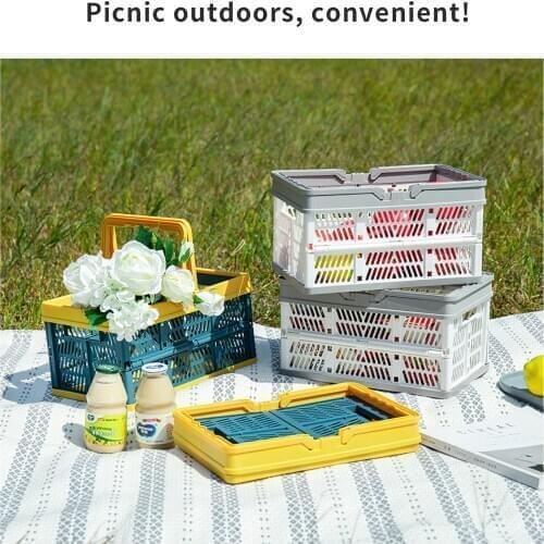 Collapsible Shopping Basket, Plastic Folding Storage Crate with Handle for Milk Toys Food Clothes Books