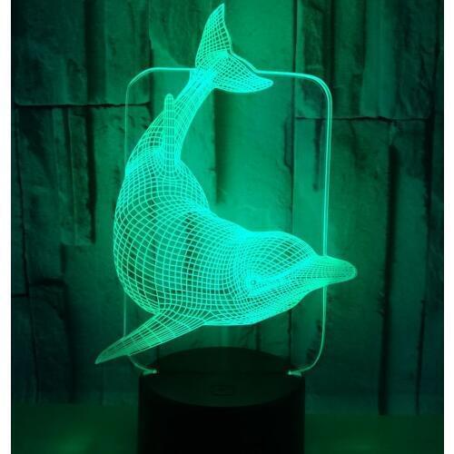 Animal Dolphin Seven color Vision Stereo 3d Led Lamp Gradual Acrylic Vision Lamp 7 Color changing Table Lamps