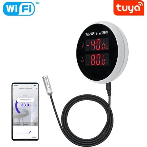 Tuya Smart WIFI Hygrometer Thermometer With External Temperature Humidity Detector,USB Charge or Rechargable Battery