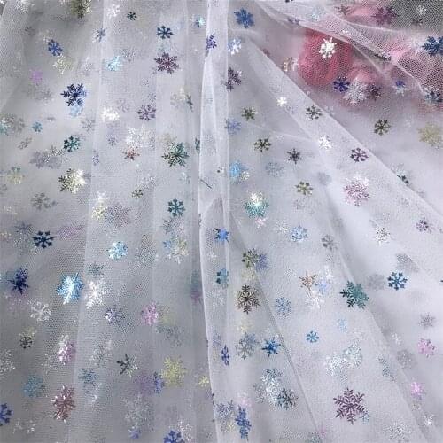 Colorful Snowflake Bronzing Mesh Lace Fabric Glittering Sparkling ChildrenS Clothing WomenS Dress Soft Sewing Cloth
