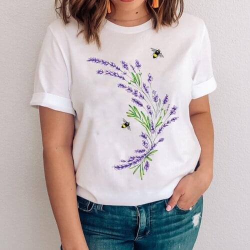 Women Graphic Short Sleeve Cute Floral Plant Flower Printing 90s Clothes Lady Tees Print Tops Clothing Female Tshirt T-Shirt