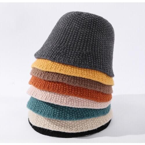 Women Autumn Knitted Fisherman Hat Bucket Hat Female Warm Bucket Hat