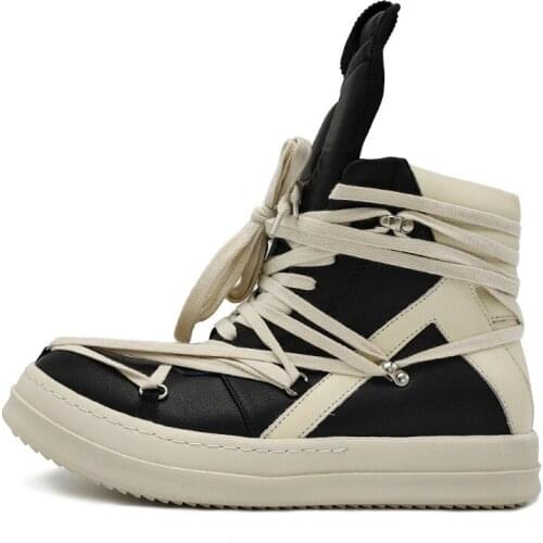 Punk Style Unisex High-top Shoes Designer Luxury Fashion Mens Running Shoes Spring Autumn Black Couple Real Leather Flat Shoes