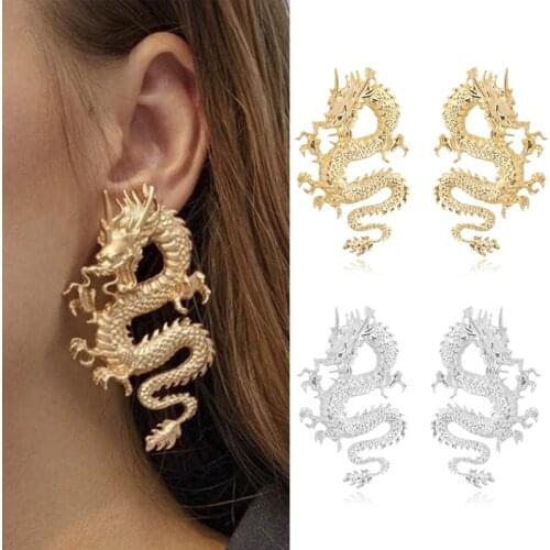 Vintage Chinese Style Dragon Stud Earrings for Women Trendy Punk Personality Animal Totem Earrings Statement Jewelry Gift