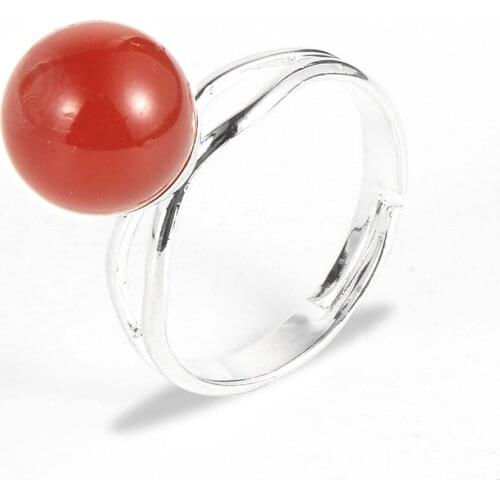 Women Men Natural Stone Red Onyx Tiger Eye 10mm Beads Finger Ring Round Crystal Turquoises Copper Open Resizable Rings Jewelry