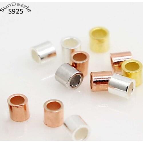 Gold Real Pure Solid 925 sterling Silver Crimp End Beads Silver Crimps Silver End Bead Round Tube Jewelry Making Findings