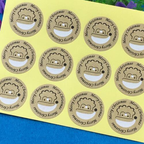 1200PCS/Lot circular Printed above"Merry Christmas"and Smiling face Sticker Labels Adhesive Stickers DIY For Box/gift/envelope