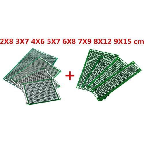 16pc PCB Prototype Board 2.54mm Circuit Universal Stripboard Veroboard Double Side 2X8 3X7 4X6 5X7 6X8 7X9 8X12 9X15 2Pcs Each