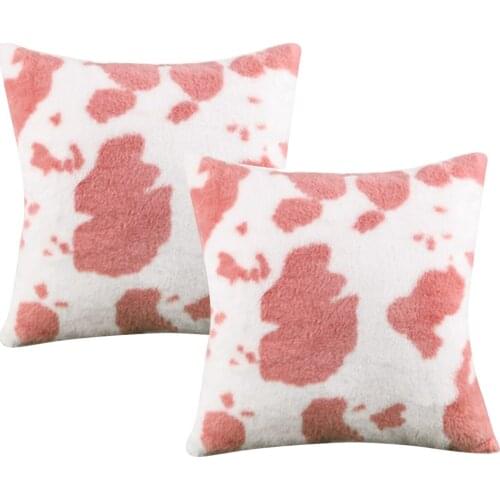 2pcs Throw Pillow Cases Cushion Pillow Plush Cover Cow Skin Pattern Pillowcase Home Office Decor