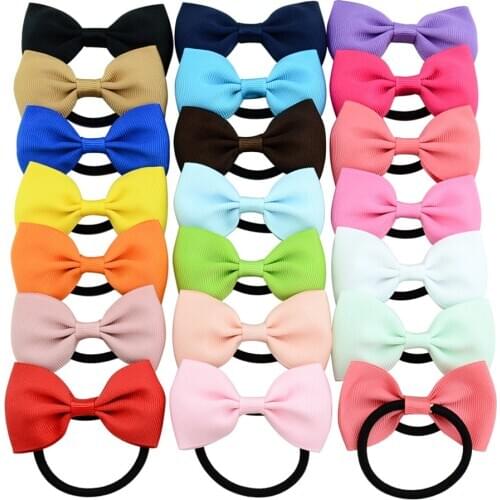 20Pcs/Lot Bow Hair Bands Colorful Elastic Rubber Band Hair Ties/Rings/Ropes Gum Grosgrain Ribbon Hair Ornament Hair Accessories