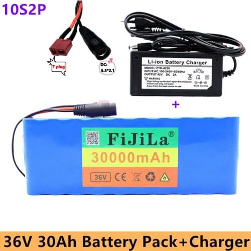 2021 New 36V30Ah10S2P 18650 Rechargeable battery pack 30000mAh,modified Bicycles,electric vehicle 42V Protection PCB+42V Charger