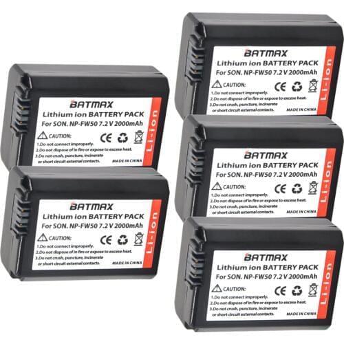 5Pcs 2000mAh Bateria NP-FW50 NPFW50 NP FW50 Batteries for Sony NEX-5 NEX-7 SLT-A55 A33 A55 A37 A3000 A5000 A51000 A6000 Cameras