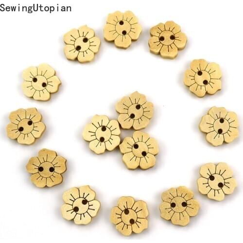 50PCS Plum Blossom Flowers Wood Buttons Scrapbooking Sewing Craft 15mm Handmade Clothes Decor Buttons