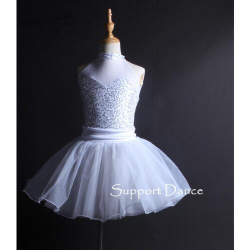 Support Dance Sleeveless Mesh Sequins Ballet Tutu Dress Kids Adult Performance Costume C168