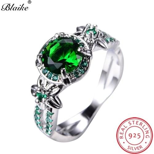 Blaike Charming Emerald Green Zircon Rings For Women Real 925 Sterling Silver May Birthstone Ring Fine Jewelry Mothers Day Gift