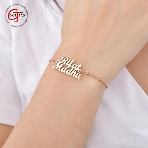 Goxijite Personalize Name Bracelet For Women Men Pulseira Gold Stainless Steel Nameplate Accessaries Gift