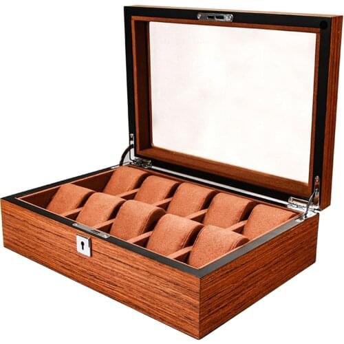 Wood Watch Box for Men Women，Watch Case Display Box,Wooden Watch Display Case Organizer with Clear Glass Window Top